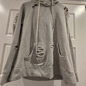 ALO Yoga Gray Distressed Hoodie